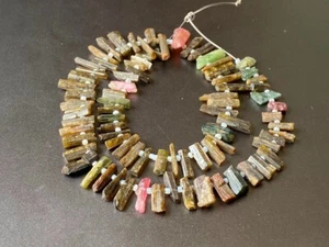 Tourmaline gemstone rough beads size 19-9 mm 16 inches strand Q-131 - Foto 1 di 7