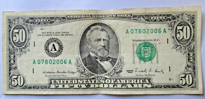 1988 $50 FRN A BLOCK BOSTON, A07802006A CRISP CLEAN AU CONDITION CIRCULATED - Image 1 of 3