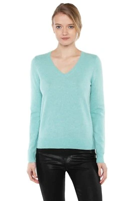 Rich Peck & Peck 100% Cashmere V-neck Sweater Aqua Blue Womens PS Petite Small  - Image 1 of 4