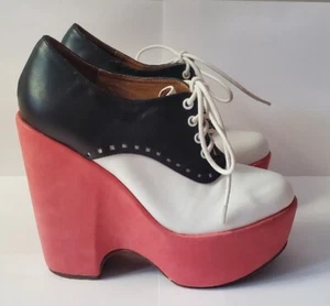 Jeffery CAMPBELL Lindy Black White Saddle Shoes Pink Platform Heels 8 - Picture 1 of 9
