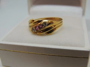 Bague or 18 carats rubis et zirconiums - Bild 1 von 8