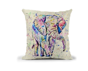 Elefante Animales Acuarela Arte Lino Cojín Con Relleno o Cubierta 40x40cm - Imagen 1 de 3