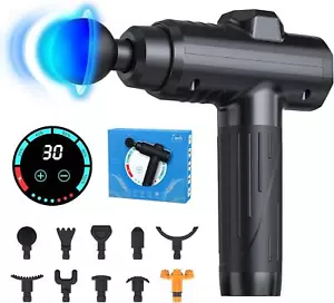 Massage Gun Deep Tissue Massager LCD Touch Screen Portable 10 Heads 30 Speeds - Picture 1 of 7