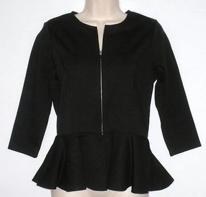 Neu mit Etikett UVP $ 149 - LAUREN RALPH LAUREN Damen-Top schwarz Schößchen durchgehender Reißverschluss, LARGE - Bild 1 von 1