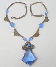 Estate Czech Art Deco Stunning Blue Glass Statement Necklace, WOW