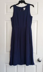 J. Crew Navy Blue Midi Pleated Sleeveless Flare 100% Rayon Sheath Dress Size 6 - Picture 1 of 10