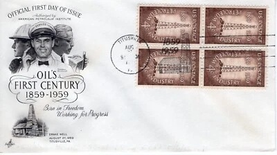 US #1134 4c  Petroleum Industry - ArtCraft FDC Block of 4 Addressed ST3435 - Image 1 of 4