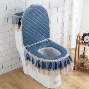 3X Lace Toilet Seat Cover Set Water Tank Cover Lid Pads Closestool Bathroom Soft - Picture 1 of 17