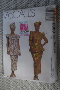 McCalls 2089 Misses African Fashion Dress Hat Headwrap Pattern Sz 22 24 26 Uncut - Picture 1 of 2