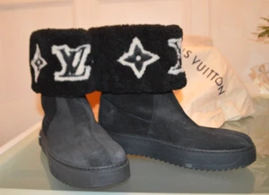 LOUIS VUITTON Snowdrop Lammfell Stiefel Winter Logo Schwarz Flach 41 10,5 10 Neu Karton - Bild 1 von 19