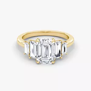 2 Ct Emerald Cut Lab Grown Diamond Five-Stone Engagement Ring 14k Yellow Gold - Picture 1 of 4