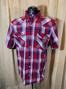 Mens Stillwater Western Shirt XL Red Plaids S/S Poly/Cot Rodeo Rockabilly - Picture 1 of 5