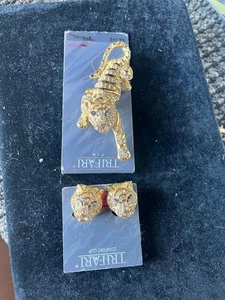 VINTAGE TRIFARI RHINESTONE TIGER BROOCH & CLIP EARRINGS NWT - Picture 1 of 4