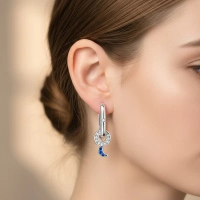 Pendientes colgantes KUNSIR de plata de ley 925 luna creciente y estrella para mujer joyería Foto 1 de 4