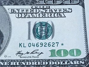 US $100 Dollar Bill Replacement ✯Star✯ Note Series 2006 A. # KL 04692627 ⭐ - Picture 1 of 5