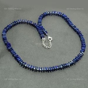 Sterling Silver Lapis lazuli Stone Beaded September Birth Daughter Boho Necklace - Picture 1 of 6