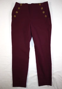 Banana Republic Pants Women's 2 Sloan Big Button Skinny Chino Side Zip Burgundy - Picture 1 of 9