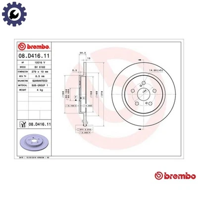 2x BRAKE DISC 08.D416.11 FOR LEXUS TOYOTA 5ZR/2ZR-FXE 1.8L 4cyl CT1ND-TV 1.4L - Image 1 of 4