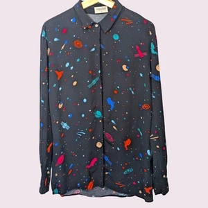 Sugarhill Brighton Womens Blouse Black Deep Space Retro Shirt UK8 - Picture 1 of 10
