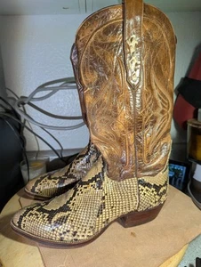 Men's 10 D Leather Python Snakeskin Cowboy Western Boots Made In Spain Rare - Picture 1 of 6