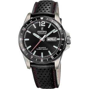Orologio da uomo Festina Titanium Leather Strap Black Dial Quartz F20699-4 100M - Foto 1 di 3