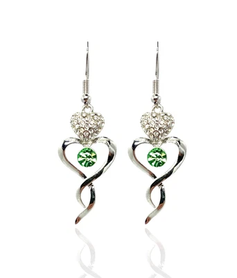 Green Peridot  Ribbon Heart Swarovski Elements Crystal Earrings 18K Gold Plated - Image 1 of 4