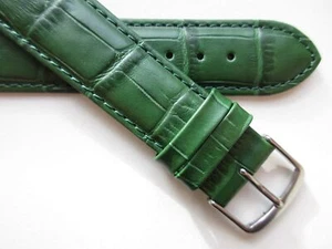 Pine green Alligator print 19 MM leather watch band strap - Afbeelding 1 van 5