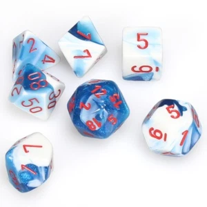 CHESSEX GEMINI DICE - JUEGO DE 7 TROQUELES Astral Azul-Blanco Rojo D20 D10 D4.. - Imagen 1 de 2