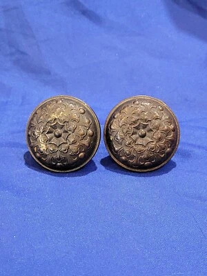 Victorian 2 1/8" Antique Decorative Ornate Stamped Metal Door Knob Set - Image 1 of 4