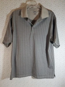 Men's PGA Tour Golf Polo Polyester Shirt Beige w/Tan Striped Short Sleeve Size L - Picture 1 of 4