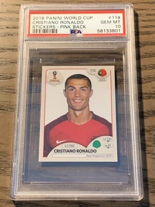 2018 PANINI WORLD CUP CRISTIANO RONALDO #118 PINK BACK STICKER PSA 10 GEM MINT - Picture 1 of 2
