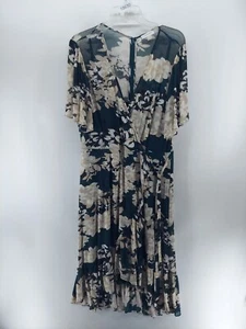 Calvin Klein Vestido Mujer Talla 14 Elástico Manga Corta Verde Floral Imitación Envolvente - Imagen 1 de 13