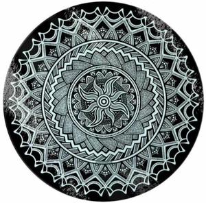 Monochrome Mandala Glass Chopping Board, Hinduism, Buddhism, Peace Love Zen Gift - Picture 1 of 3