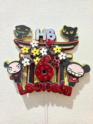 Decoração de bolo personalizada e holográfica Pucca e seus amigos - Imagem 1 de 4