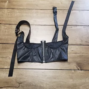 UNDERBUST CORSET Women Small Black Faux Leather Zip Adjustable Bustier Steampunk - Picture 1 of 8