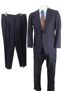 Men's Custom Striped Suit Hickey Freeman Midnight Blue Wool USA Size 41-42  R - Picture 1 of 24