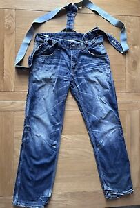 Vintage EDWIN Blue Trip BT5034 Work Jeans Suspenders Braces W32 L32 Fit W34