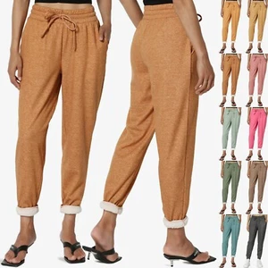 TheMogan S~3X Casual Melange Fleece Elastic Drawstring High Waist Jogger Pants - Picture 1 of 80