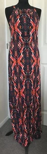 Red Herring size 14 maxi sleeveless dress orange navy geometric - Picture 1 of 12
