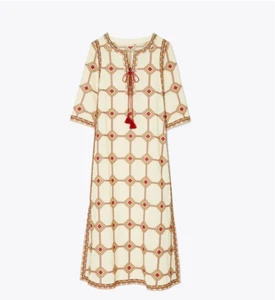 TORY BURCH Embroidered Long Caftan Geo Print Size S NWT $798 - Picture 1 of 5