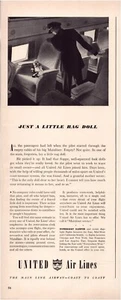 Print Ad United Airlines 1940 Pilot Doll Half-Page Magazine 5"'x12" - Picture 1 of 1