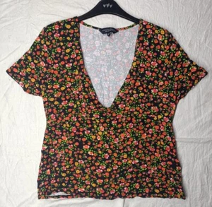 Ladies/Teen Black Short Sleeve Tie Front Low Neck T Shirt/Top Plus Size 18 - Picture 1 of 4