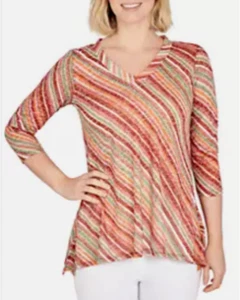 Ruby Rd. | Sunset Knit Diagonal Stripe V Neck Sharkbite Top XL - Picture 1 of 9