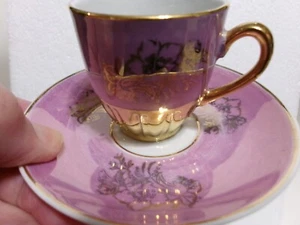 Taza y platillo de colección de flores doradas con brillo rosa de colección Alemania taza expreso - Imagen 1 de 7
