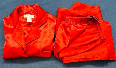 Set 2 Courtney & Co Women Red Silky Shine Matt Satin Classy Pajama PJ Size M - Image 1 of 4