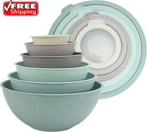 COOK WITH COLOR 12-Pc Mixing Bowls with Lids Set Plastic Bowls for Kitchen, Mint - Picture 1 of 7