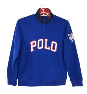 Polo Ralph Lauren Men’s USA Flag 1/4 Zip Blue Fleece Jacket Sz L - Picture 1 of 9
