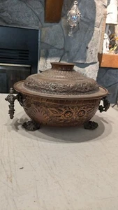 Alter chinesischer 9-1/2 x 6-1/2 gehämmerter Kupfer/Bronze Ware Topf Drache - Bild 1 von 17