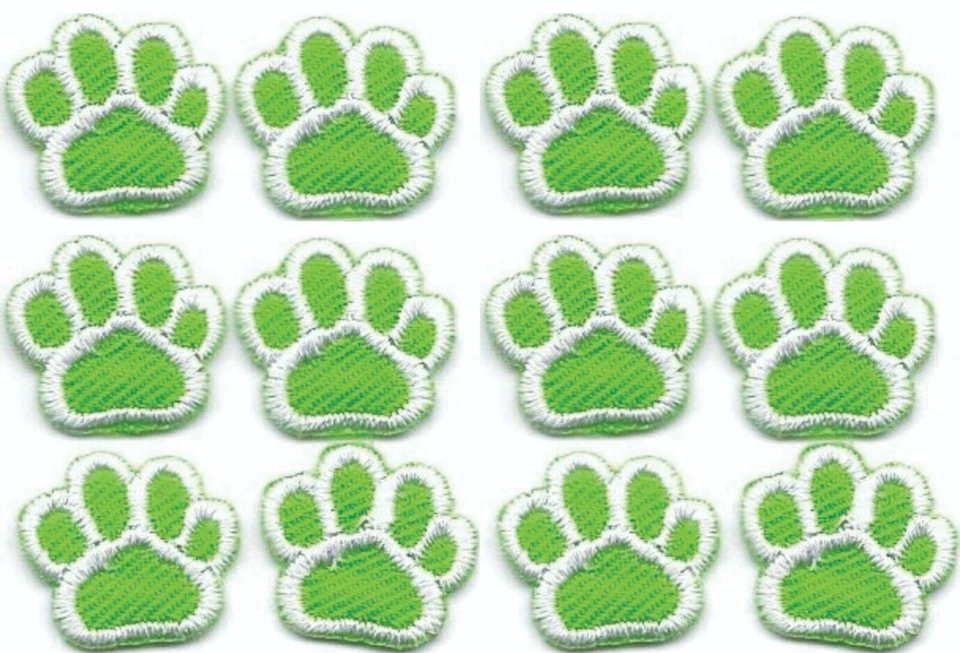 12pcs Green White Dog Paw Iron-On Patches Cute Puppy Footprint Appliques - Image 1 of 1