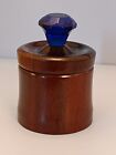 Stunning Vintage Wooden Quality Pot / Trinket Box with Cobalt Blue Glass Handle